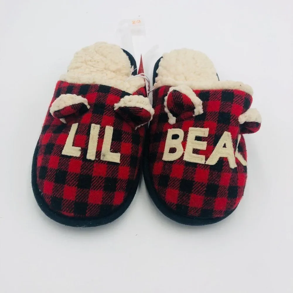 Brand New Wondershop Little Bear Red Buffalo Plaid Kids Slippers Size‎ 2-3